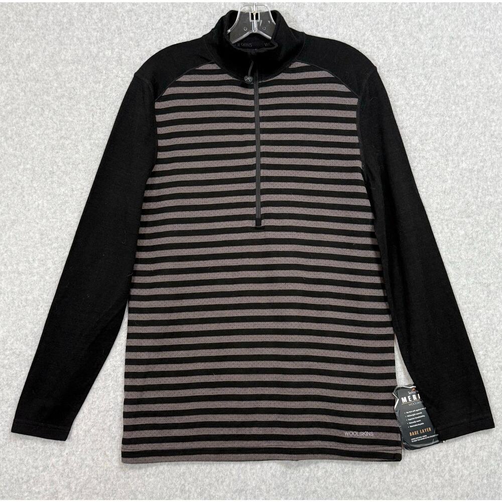 Terramar Merino Woolskins Shirt Size S 1/2 Zip Pullover Base Layer Striped